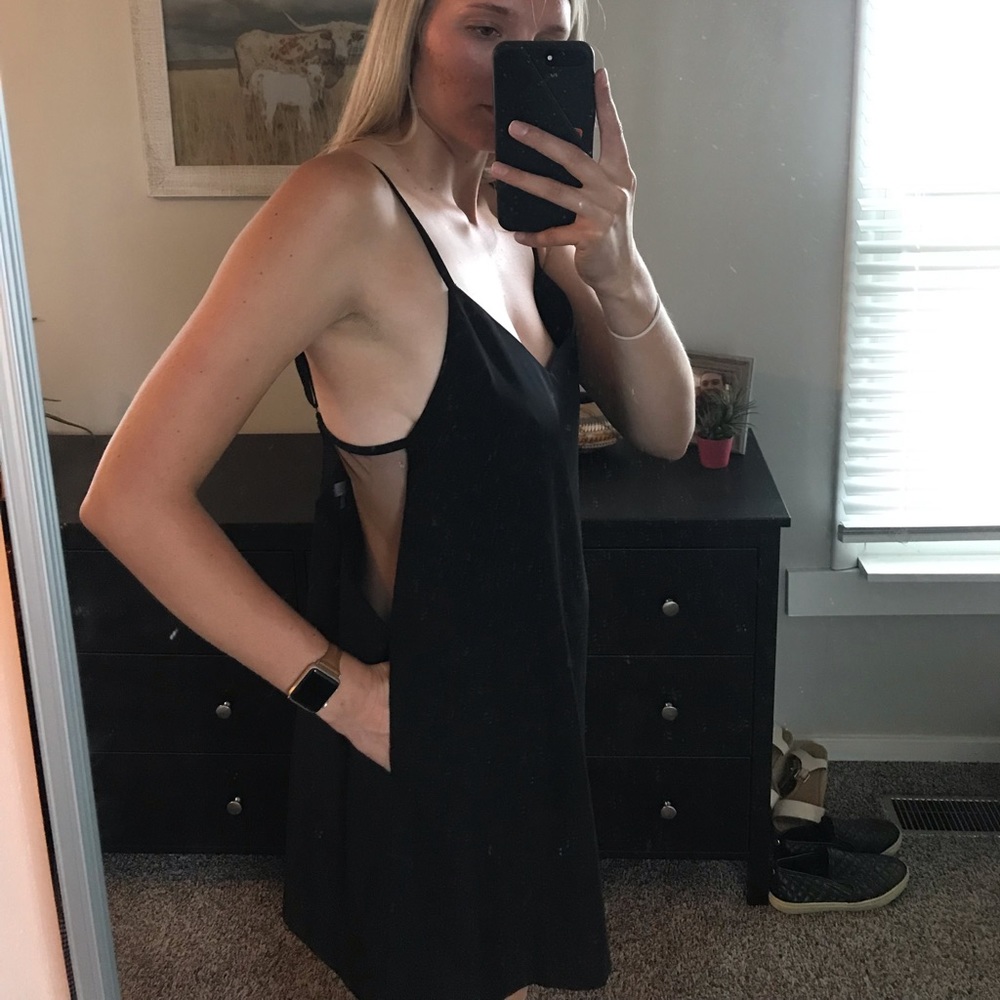 TOBI black mini dress with mesh cut outs L